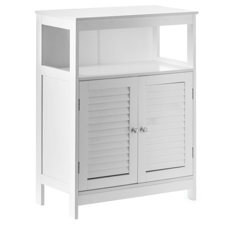 Basicwise Wooden White Storage Bathroom Vanity Cabinet w/Adjustable Shelves and Two Horizontal Planks QI004027WT
